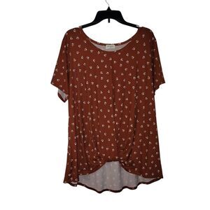 Free Kisses Brown Short Sleeve Tie Front Blouse